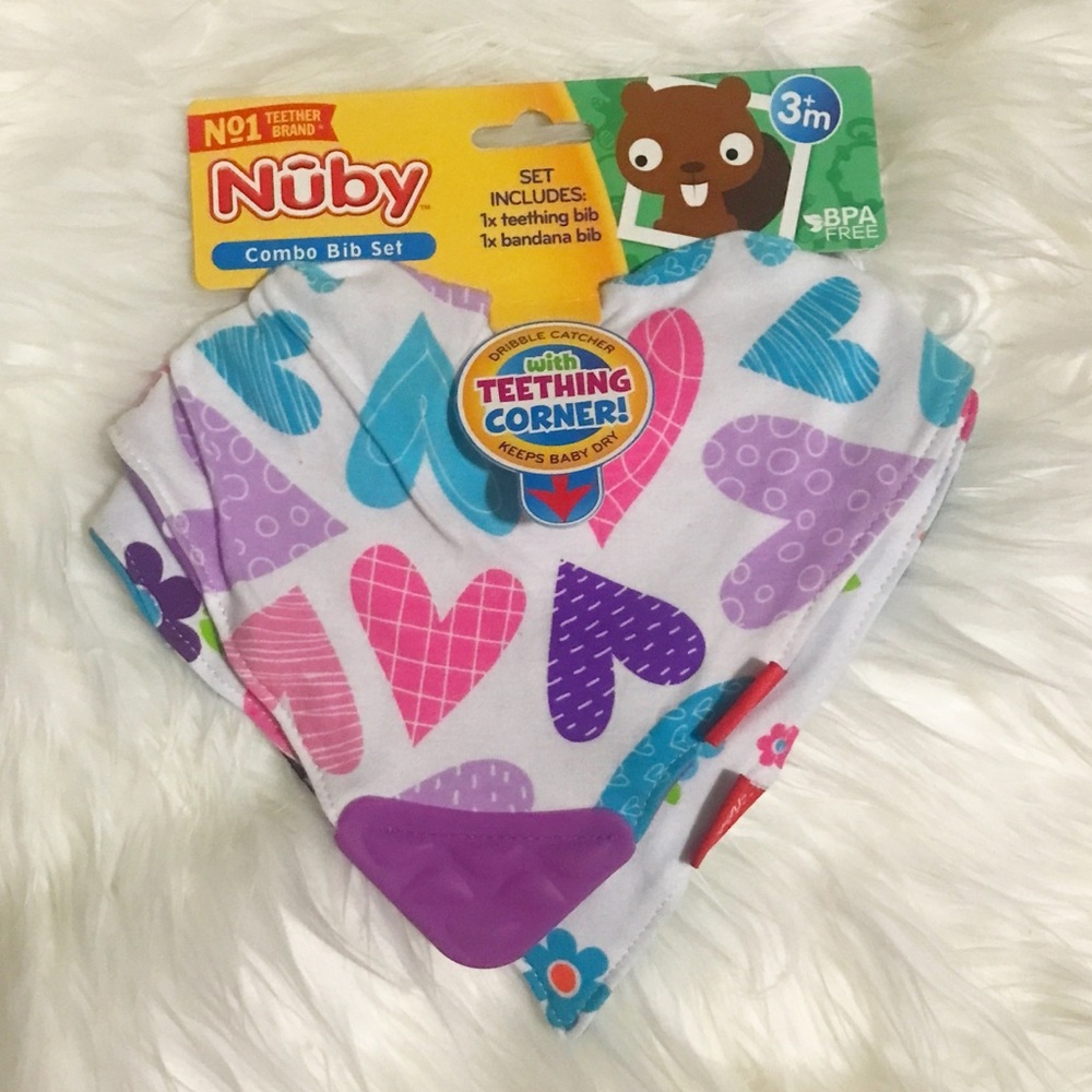 NWT Nuby 2 pk Bandana Bib Teething Corner BPA free